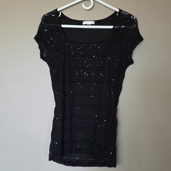 💥Buy2Get1Free💥Chic Black Sequin Top - Picture 2 of 4